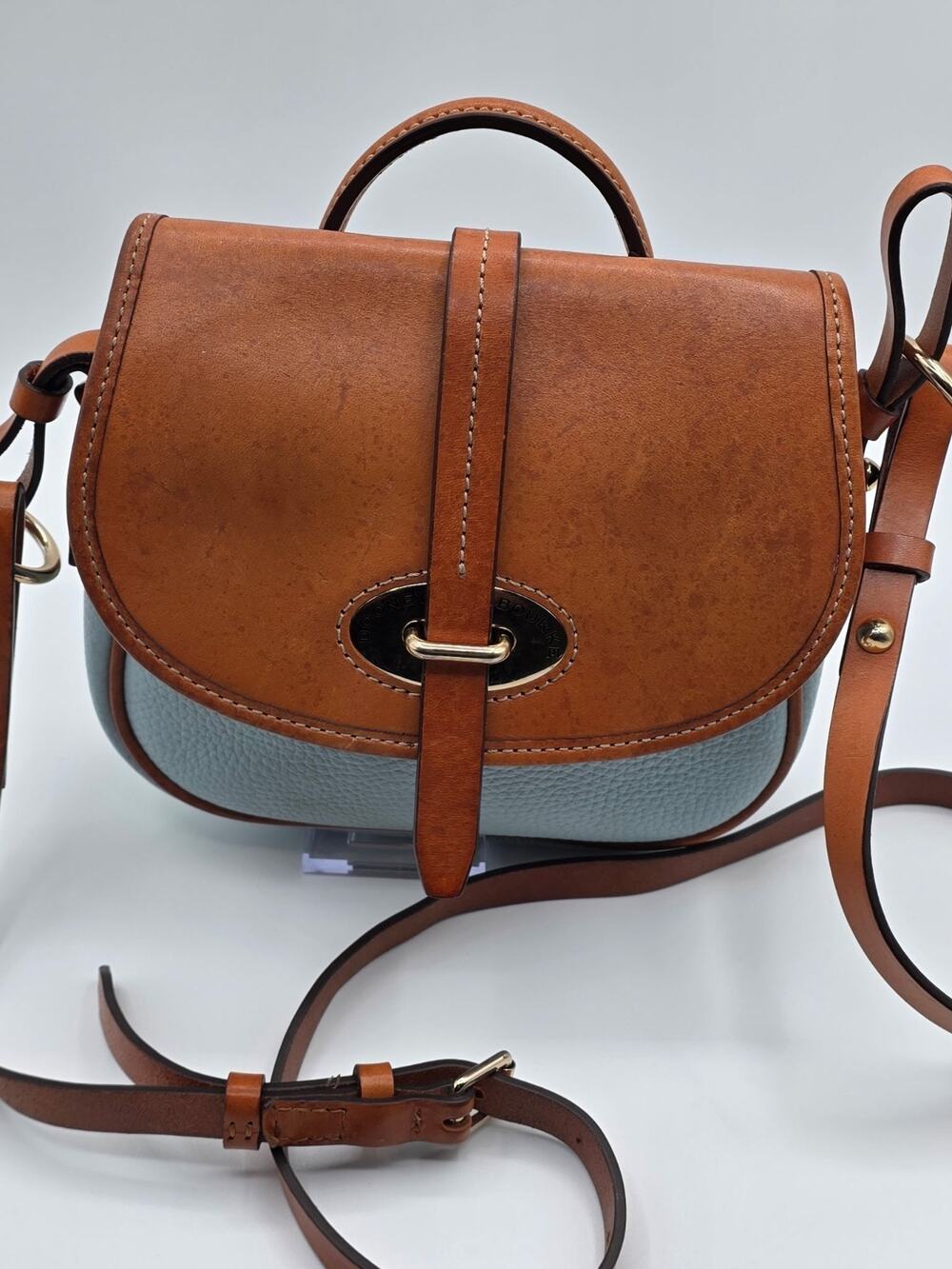 Dooney & Bourke Verona Bionda Cristina Leather Crossbody Satchel Blue Tan